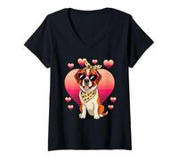 Donna Saint Bernard Valentines Day Maglietta con Collo a V