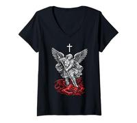 Donna Saint Michael Archangel Defeating Satan Maglietta con Collo a V