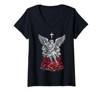 Donna Saint Michael Archangel Defeating Satan Maglietta con Collo a V