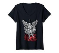 Donna Saint Michael Archangel Defeating Satan Maglietta con Collo a V
