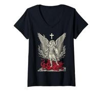 Donna Saint Michael Archangel Defeating Satan Maglietta con Collo a V