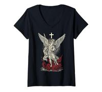 Donna Saint Michael Archangel Defeating Satan Maglietta con Collo a V