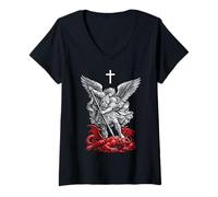 Donna Saint Michael Archangel Defeating Satan Maglietta con Collo a V