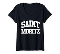 Donna Saint Moritz St Moritz Viaggio Alpi Maglietta con Collo a V