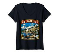 Donna Saint Moritz Svizzera Viaggio per Famiglie a St Moritz Vacanza Maglietta con Collo a V