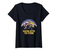 Donna Sakura Dopo La Tempesta Natura Giapponese Resilienza C Maglietta con Collo a V