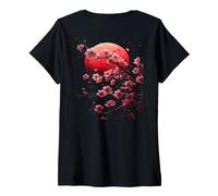 Donna Sakura Fiore di ciliegio Giapponese Giappone Estetica Maglietta con Collo a V