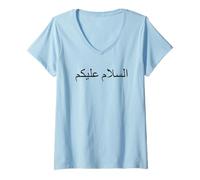 Donna Salam Peace Arabo Islamic Calligrafia Grafica Maglietta con Collo a V