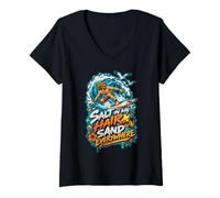 Donna Sale nei Capelli Sabbia Ovunque Surf Spiaggia Maglietta con Collo a V