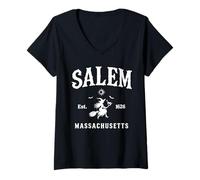 Donna Salem 1626 Massachusetts MA Vintage Halloween Witch Costume Maglietta con Collo a V