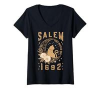 Donna Salem 1692 Hanno perso una strega processo strega gatto nero luna strega Maglietta con Collo a V
