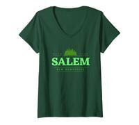 Donna Salem New Hampshire | Retrò Salem New Hampshire Treeline Maglietta con Collo a V