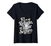 Donna Salmi 91:2 in Spagnolo - Él es Mi Refugio lugar seguro Maglietta con Collo a V