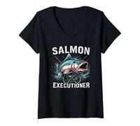 Donna Salmon Executioner Hardcore Distressed Pesca Regali per Gli Uomini Maglietta con Collo a V