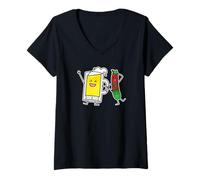 Donna Salsiccia di Birra Octoberfest Oktoberfest Lederhosen Schiuma ubriaca Maglietta con Collo a V