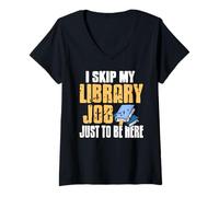 Donna Salto Il Mio Lavoro in Biblioteca per I Libri Maglietta con Collo a V