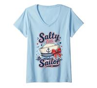 Donna Salty Little Sailor Sailorcore Maglietta con Collo a V