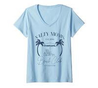 Donna Salty Moms Beach Club, design retrò estivo costiero Maglietta con Collo a V