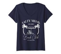 Donna Salty Moms Beach Club, design retrò estivo costiero Maglietta con Collo a V