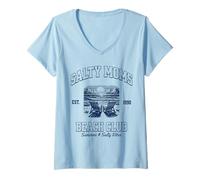 Donna Salty Moms Beach Club, design retrò estivo costiero Maglietta con Collo a V