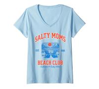 Donna Salty Moms Beach Club, design retrò estivo costiero Maglietta con Collo a V
