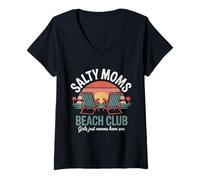 Donna Salty Moms Beach Club Ragazze vogliono Solo divertirsi Estate Divertente Maglietta con Collo a V