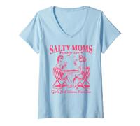 Donna Salty Moms Beach Club Ragazze vogliono solo divertirsi estate divertente Maglietta con Collo a V