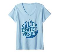 Donna Salty State of Mind Design for Beach And Ocean Lovers Maglietta con Collo a V