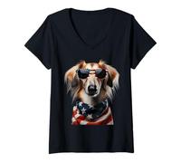 Donna Saluki Dog 4 luglio American Independence Day Proprietario USA Maglietta con Collo a V