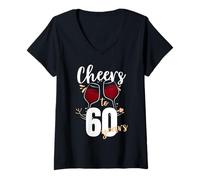 Donna Saluti al sessantesimo Compleanno Bere Vino Compleanno di 60 Anni Maglietta con Collo a V