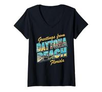 Donna Saluti da Daytona Beach Florida Maglietta con Collo a V