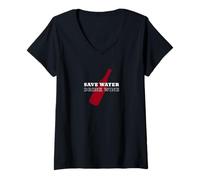 Donna Salva Acqua Bere Vino - Vino Rosso Vita Mood Maglietta con Collo a V