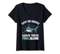 Donna Salva Gli Squali Lasciare Le Pinne da Solo Stop Shark Finning Maglietta con Collo a V