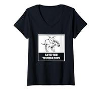 Donna Salva Il triceratopo Divertente Animale estinto Strano Dinosauro Maglietta con Collo a V