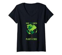 Donna Salva la Terra, Pianta Un Albero - Pace, Animali, Ambiente Maglietta con Collo a V