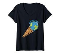 Donna Salva la Terra, Solo Luogo con Gelato, Pace Nessun Pianeta B Maglietta con Collo a V