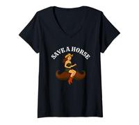 Donna Salvare un cavallo, cavalcare un baffi - divertente cowgirl occidentale pin-up Maglietta con Collo a V