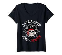 Donna Salvare Una Nave Ride Un Pirata Aargh Nave Capitano Divertente Pirata Maglietta con Collo a V