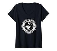 Donna Salviamo I Lupi Save The Wolves Maglietta con Collo a V