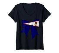 Donna Samoa americane American Samoan Pride Flag Girl Coquette Bow Maglietta con Collo a V
