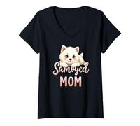 Donna Samoiedo Mamma Cane Samoiedo Mamma Carino Cucciolo Maglietta con Collo a V