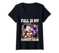 Donna Samoyed Witch Dog Halloween And Fall Is My Favorite Color Maglietta con Collo a V