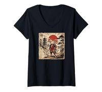 Donna Samurai Axolotl Japanese Vintage Funny Gifts Graphic Art Maglietta con Collo a V