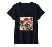 Donna Samurai Bearded Dragons Japanese Vintage Gifts Graphic Art Maglietta con Collo a V