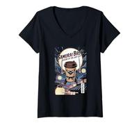 Donna Samurai Brew Ninja Coffee Legend Last Tazza Funny Maglietta con Collo a V