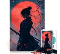 Donna samurai con luna rossa, puzzle da 1000 pezzi per adulti, gioco per allenare la mente, divertimento in famiglia, taglio di precisione, regalo adorabile (38x26cm)