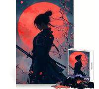 Donna samurai con luna rossa, puzzle da 1000 pezzi per adulti, gioco per allenare la mente, divertimento in famiglia, taglio di precisione, regalo adorabile (38x26cm)