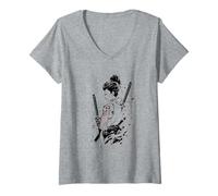 Donna Samurai Guerriero con Spade - Dark Japanese Tattoo Art Maglietta con Collo a V