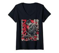 Donna Samurai Guerriero Rosso Ragno Giglio Fiore Anime Otaku Giapponese Maglietta con Collo a V