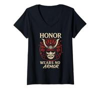 Donna Samurai History Sengoku Clan Crest Bushido Giappone Regalo Maglietta con Collo a V